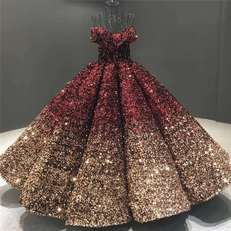 Dubai Sparkly Pailletten Quinceanera Kleider für 15 jahre Maskerade Ballkleider Weg Von Schulter Multi Farbe Süße 16 Kleid 2021