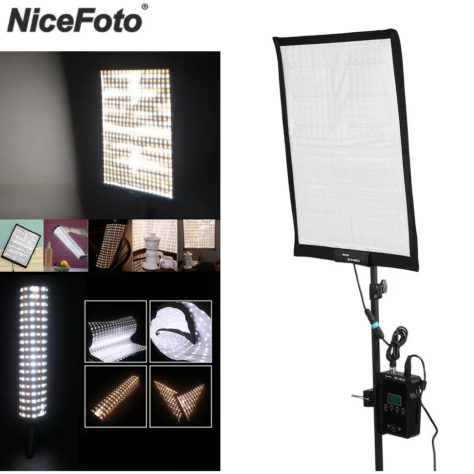 NiceFoto SC-P1000A 60*47.5CM 100W 3200-5600K 2.4G High CRI TLCI Roll Flex Rollable Cloth LED Video Light with Bracket and Bag