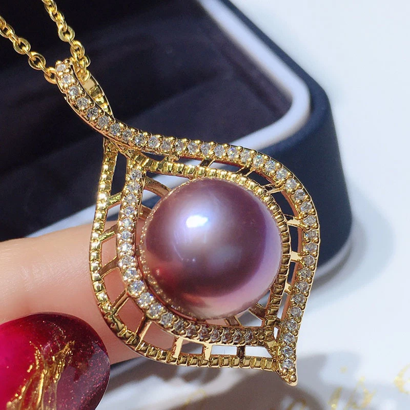 

HABITOO 11-12mm Purple Reborn Keshi Pearl Pendant 18k filled Gold Leaf Necklace Gorgeous Fine Jewelry for Women Charming Gifts