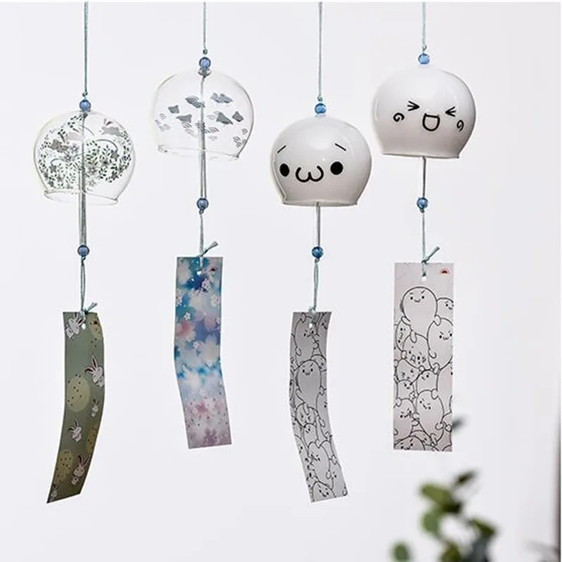 Free Shipping 4pcs/pack 8*7cm Different Design Glass Windchime Decorative Japanese Style Hanging Wind-Bell Handmade Ornament