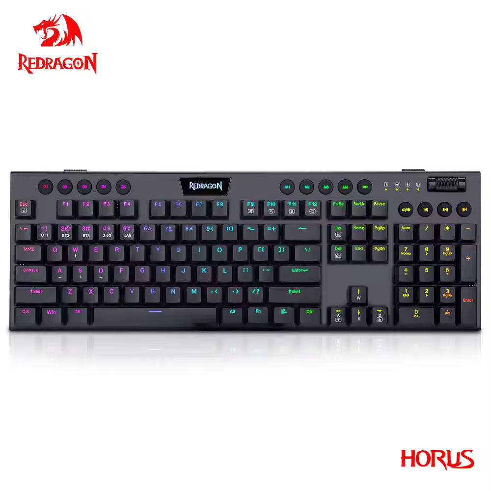 Механическая игровая клавиатура REDRAGON Horus K618 RGB с поддержкой Bluetooth 5.0, беспроводная USB 2.4G, 3 режима, 104 клавиши для ПК и ноутбуков