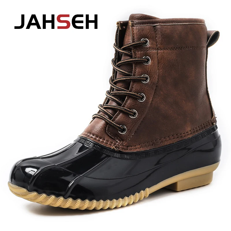 Botas de nieve cálidas de felpa para hombre, botas de pato, Botas de lluvia con suela de goma impermeables Unisex, zapatos tobilleros con cordones, zapatos para caminar a la moda
