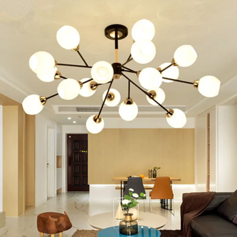 

North style european chandelier living room led flower branches glass ball light warm bedroom decorative led foyer chandelier