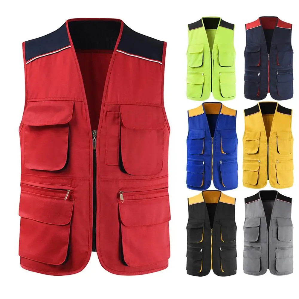 

Mens Active Work Utility Waistcoat Fishing Vest Photography Work Multi-Pockets Outdoors Journalist's Vest Sleeveless Jackets