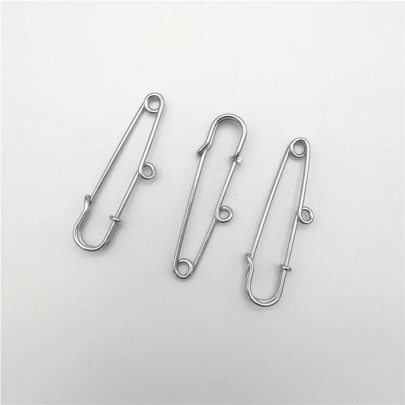 Grande Cor Prata Brooche Pins, Encontrar Jóias DIY, 5cm, 1 Loop, Pins de Segurança, 100Pcs