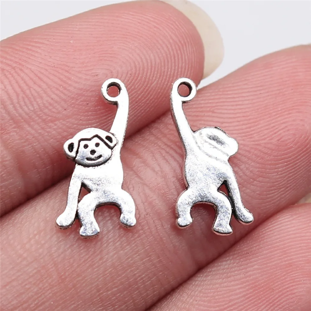 40Pcs 16*8mm Antique Silver Color Cute Monkey Charms For DIY Jewelry Making Animals Bracelet Pendant Accessories Handcraft