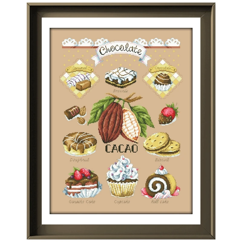 Juego de bordado de punto de cruz de Chocolate, costura artesanal, lienzo de lino, 18CT, 14ct, 11CT