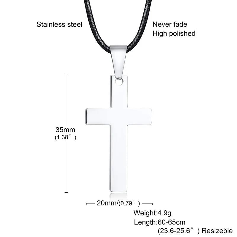 Vnox Simple Plain Cross Prayer Pendant Necklaces for Men, Anti Allergy Stainless Steel Religious Faith Collar Jewelry