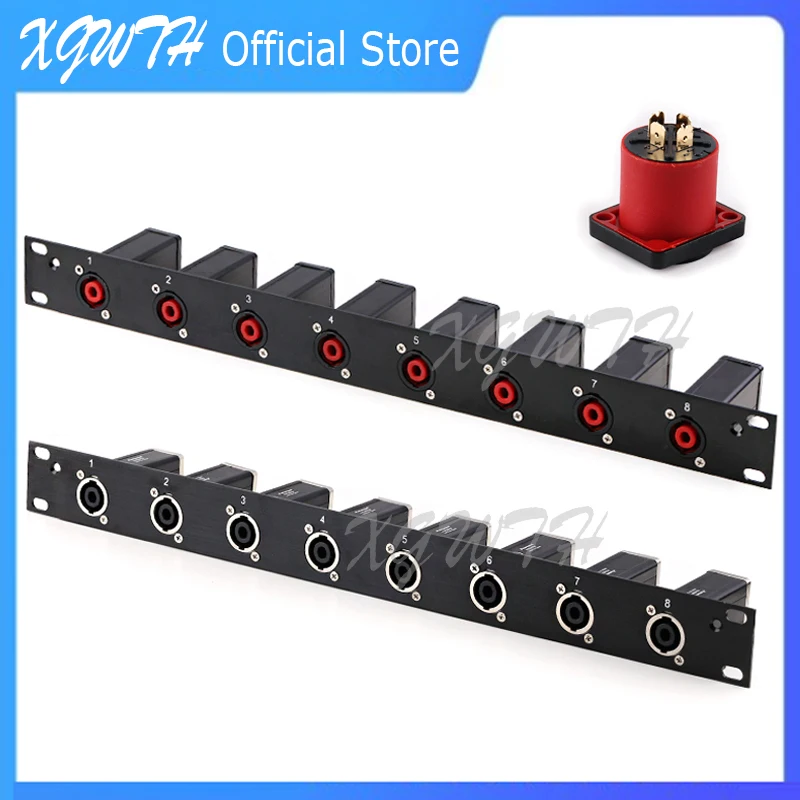 

4 Pin DJ Speaker Connnector Rack Patch Panel 8 Way 1U Speak On Socket Cable Flight Case Mount For Professional Loudspeaker Audio