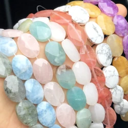 13x18mm Natural Oval Faceted Agates Jades Amazonite Howlite Crystal Stone Beads Flat Loose Beads For Jewelry Making Diy Bracelet