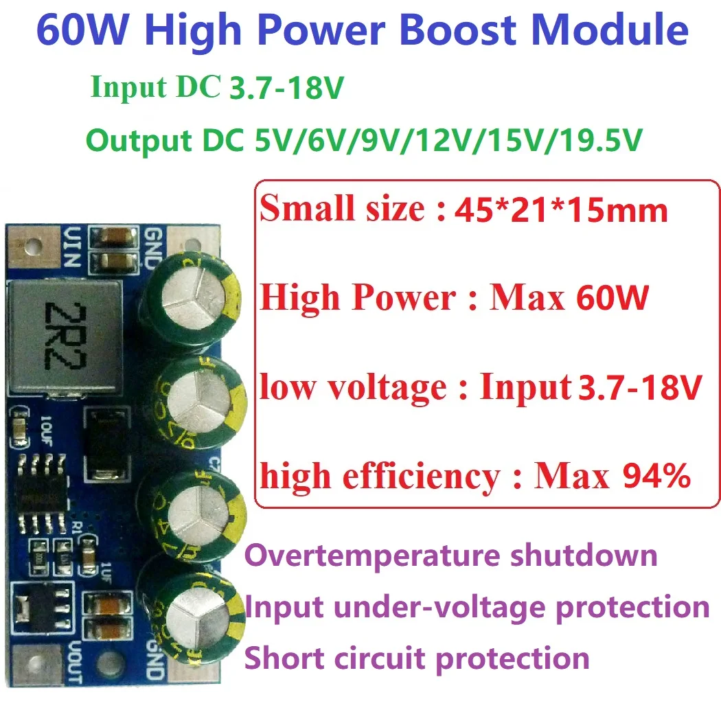 Step-Up Boost DC DC Converter Molude for  lead acid Car cigarette lighter PLC LED 60W DC 3.7V-18V to 5V 6V 9V 12V 15V 19.5V