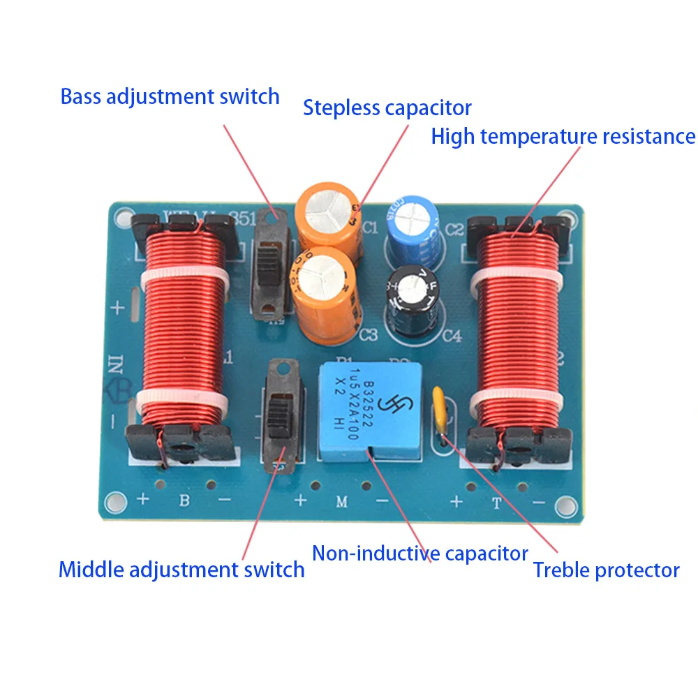 Tenghong 2pcs 150w 3ウェイオーディオスピーカークロスオーバートレブルミッドレンジベースブックシェルフカースピーカーフィルター周波数ディバイダークロスオーバー