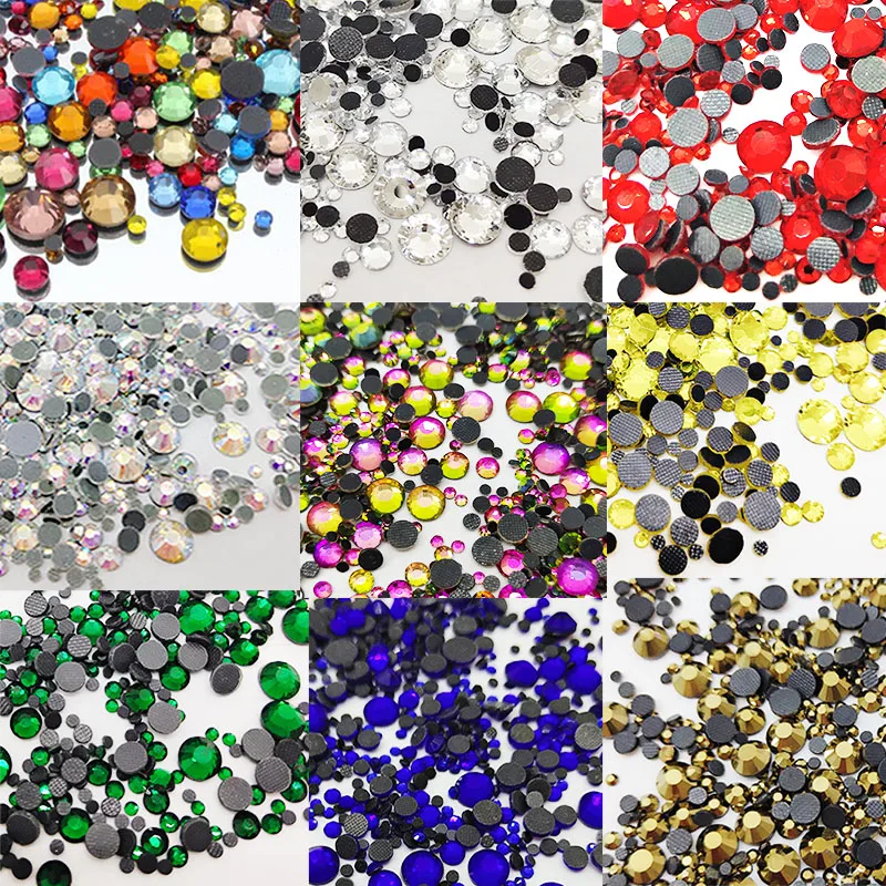 1200pcs Mix size shinny Many color Glass Crystal DMC Hotfix rhinestone SS6-SS30 Flatback With Glue for Diy Weeding Dress