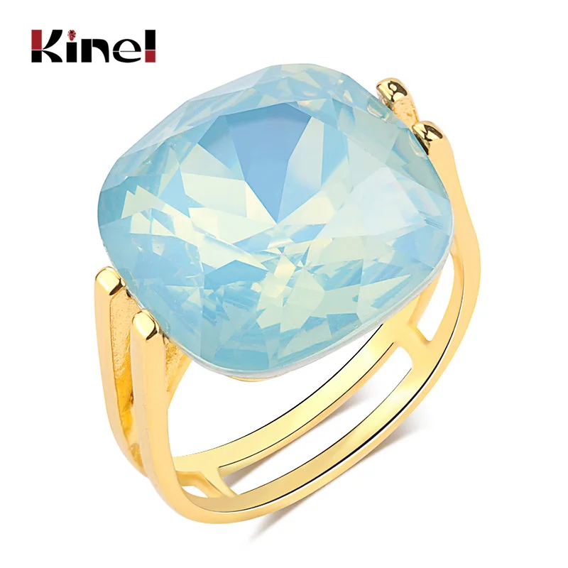 Wbmqda 2020 New Square Blue Opal Stone Rings For Women Fashion Gold CZ Zircon Ring Female Wedding Jewelry