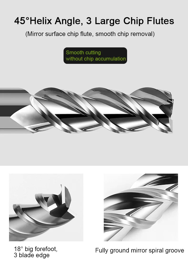 CNC Aluminum Milling Cutter Carbide End Mill 3 Flutes Square Head flattened end mills 1 to 20mm  HRC55 Milling Tools Tungsten