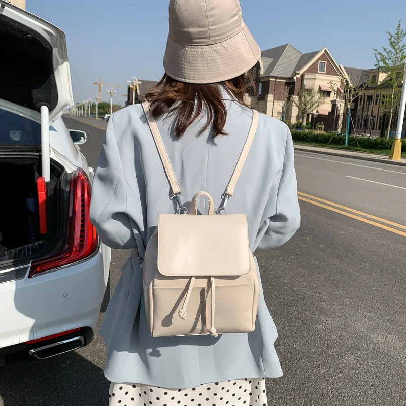 PU Backpacks Women Korean Style String Little Rucksack Elegant Lady Big Capacity Travel Retro All-match Back Pack Students Book