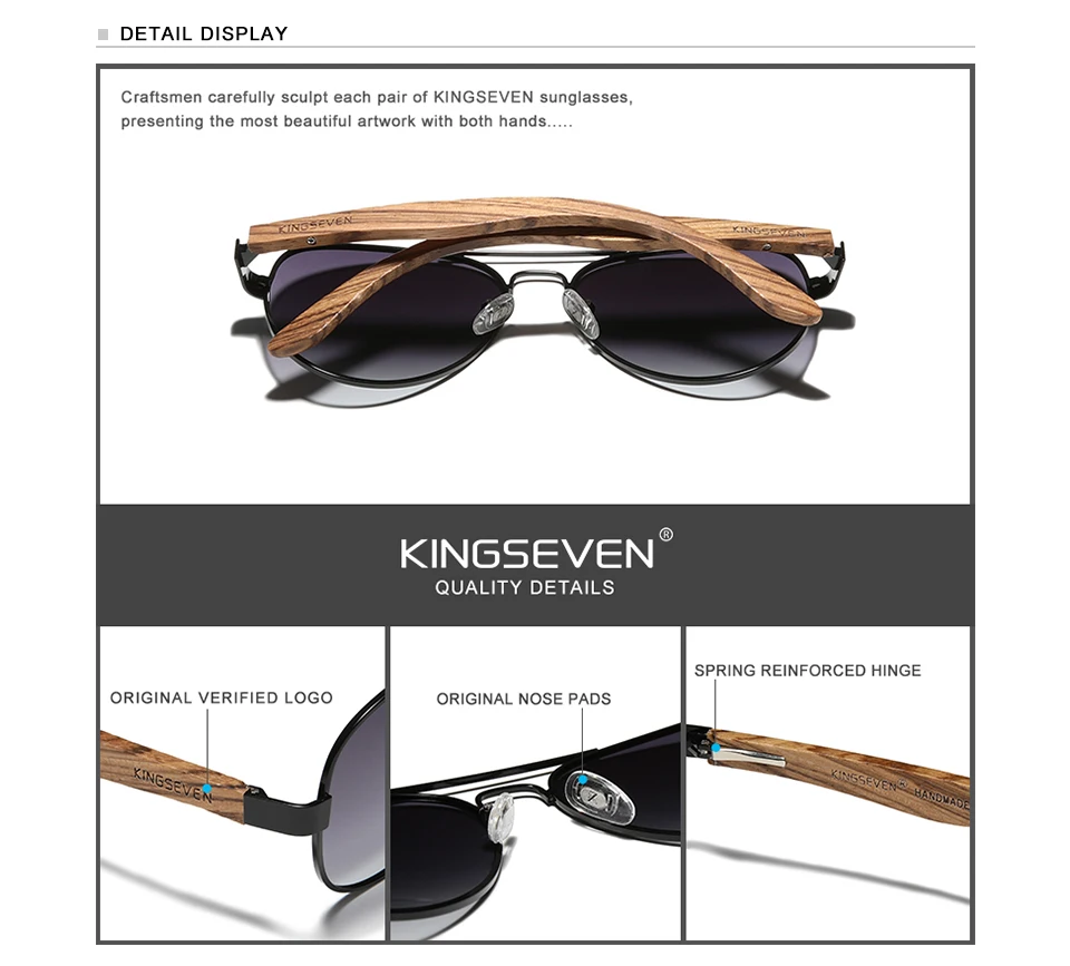KINGSEVEN Hohe Qualität Holz Legierung Rahmen Sonnenbrille Für Männer Frauen UV400 Gläser HD Polarisierte Linse Brillen Fahren Angeln gafas – Detail 1