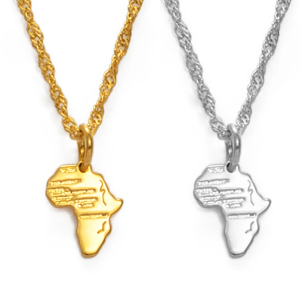 Anniyo (1.3CM) Mini Africa Map Pendant and Necklace for Women Girls Kids Gold Color Jewelry Small Map African Wholesale #232506