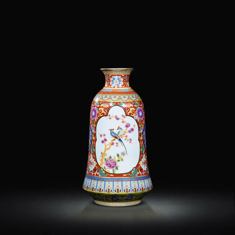 Jingdezhen Antique Enamel Vase Qing Yong Zheng With Flowers And Birds Pattern Ancient Ming and Qing Porcelain