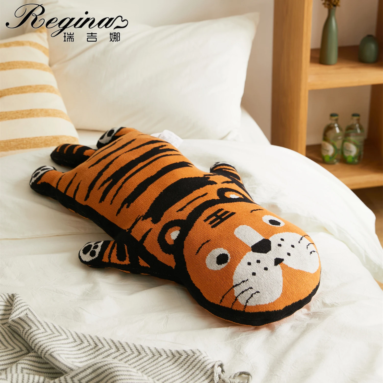 REGINA Kawaii WiseTiger Knitted Cushions Festive Gift Home Decor Children Toy Dakimakura Cute Funny Soft Plush Sofa Throw Pillow