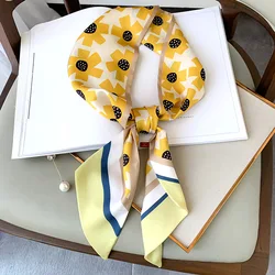 Foulard fin en soie pour femmes, Design imprimé floral, pour la tête, à la mode, 2020