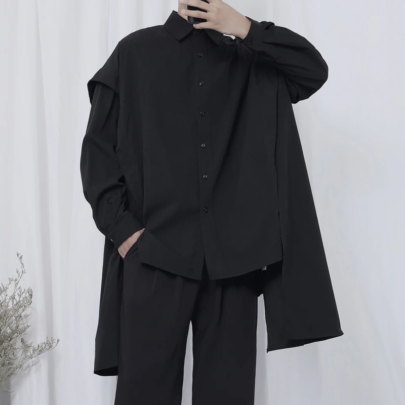 Men's Long-Sleeve Shirt Spring And Autumn New Japanese Yamamoto Style Classic Dark Personality Asymmetric Loose Large Shirt