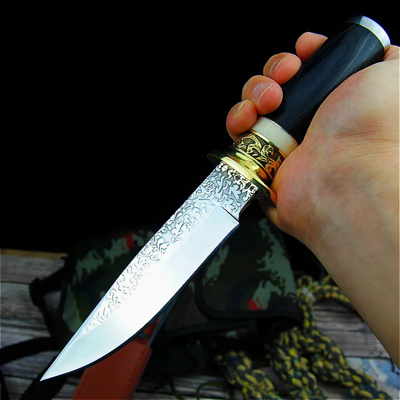 Germany DC53 steel hunting knife forging mirror light sharp tactical straight knife collection ritual knife +leather cases