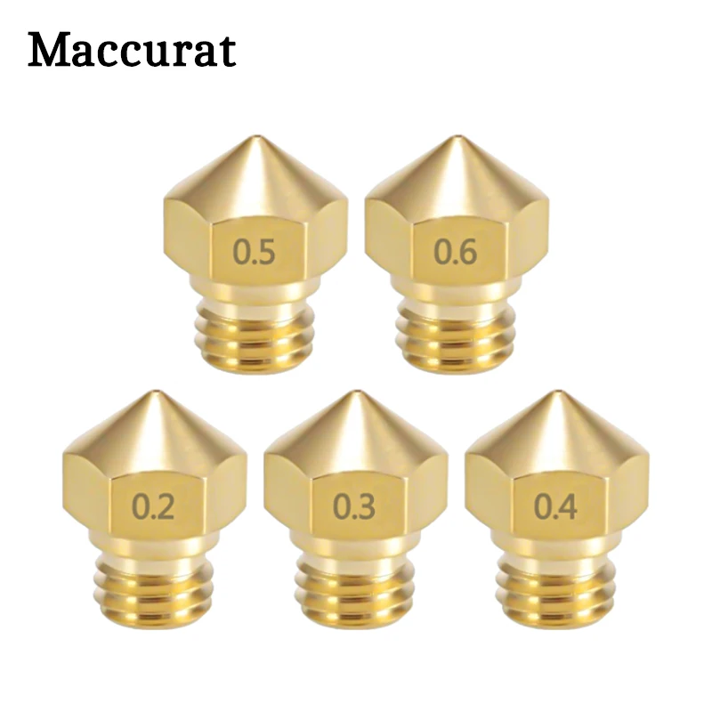 Maccuart 5 Pcs 3D Printer Nozzles MK10 M7 Extruder Nozzle 0.2/0.3/0.4/0.5/0.6/0.8/1.0mm Brass Extruder Print Head for 3D Printer