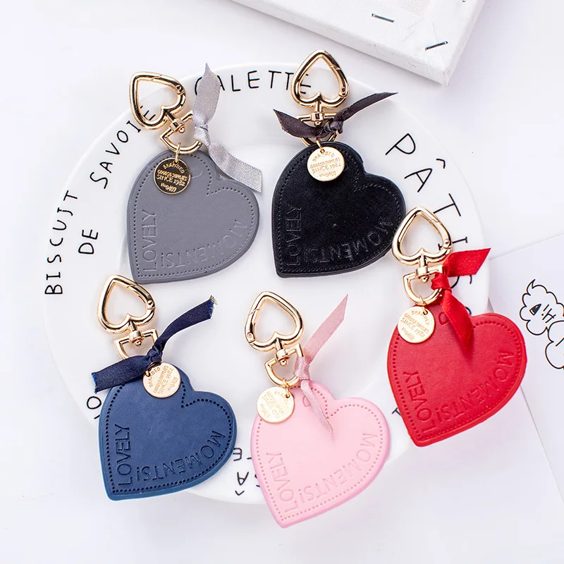 20pcs 5Colors Sweet Leather PU Heart Bowknot Cartoon Vehicle Keychain Women Key Chain Trinket Key Chains Ring Car Bag Pendent