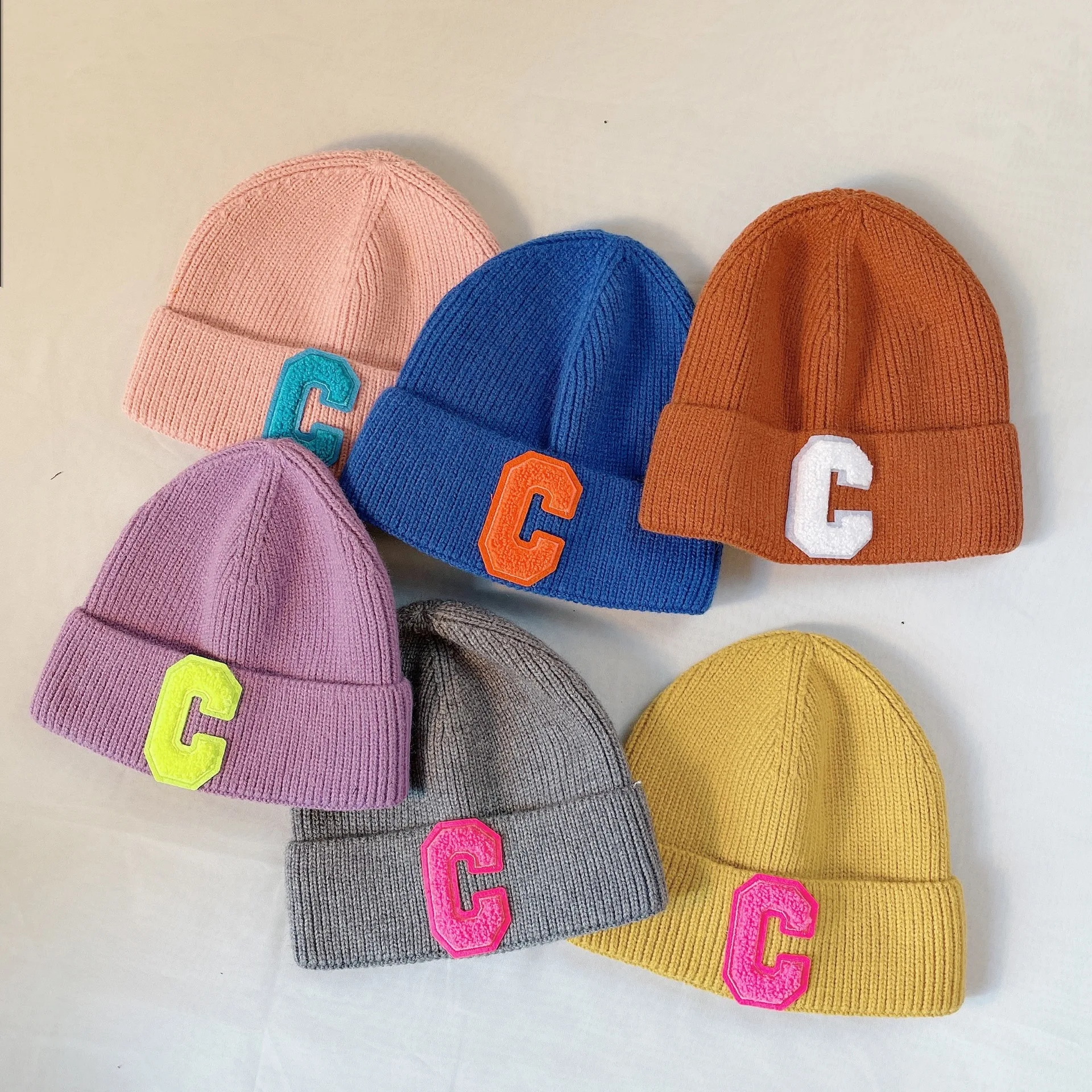 Winter Hats for Woman Thicker Beanies Letter C Knitted Hat Girls Autumn Female Candy Color Beanie Caps Warmer Bonnet Casual Cap