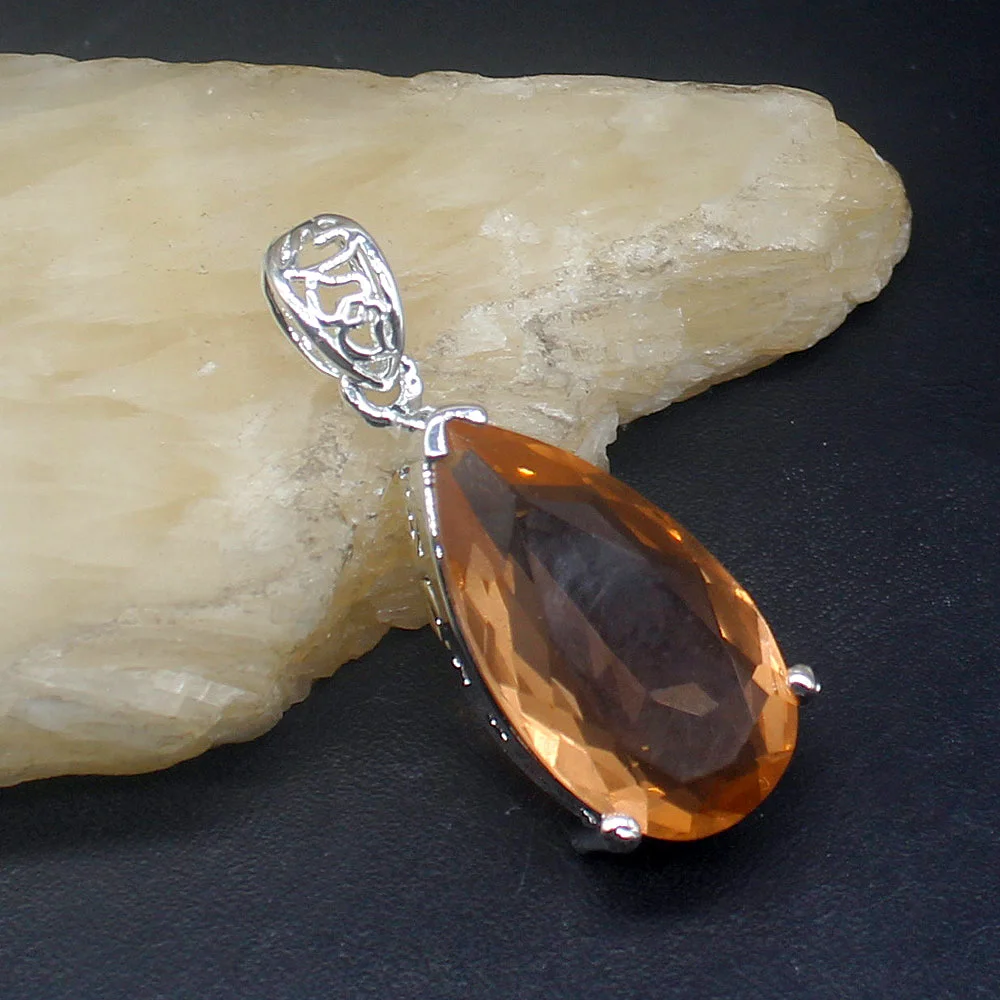 

Fashion Jewelry Unique Genuine 925 Silver Teardrop Lovely Honey Topaz Pendant Necklace Gifts for Women Girls 20213978