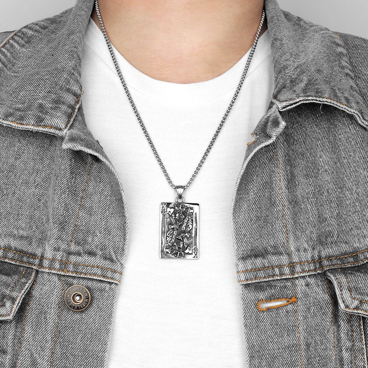 Spade King Skull Poker Stainless Steel Men Necklaces Pendants Chain Punk for Boyfriend Male Jewelry Creativity Gift Wholesale