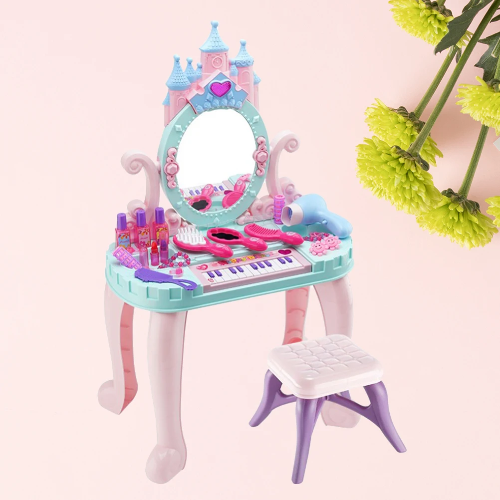 Juego de juguetes creativos para niñas, set de maquillaje de belleza con silla de juguete, tocador colorido de princesa, juego de rol, 1 set