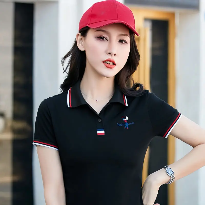 2023 Summer Women Slim Golf Polo Shirts Lady Casual T Shirts 95% Cotton Embroidery Logo Female Short Sleeve Shirt Office Tops