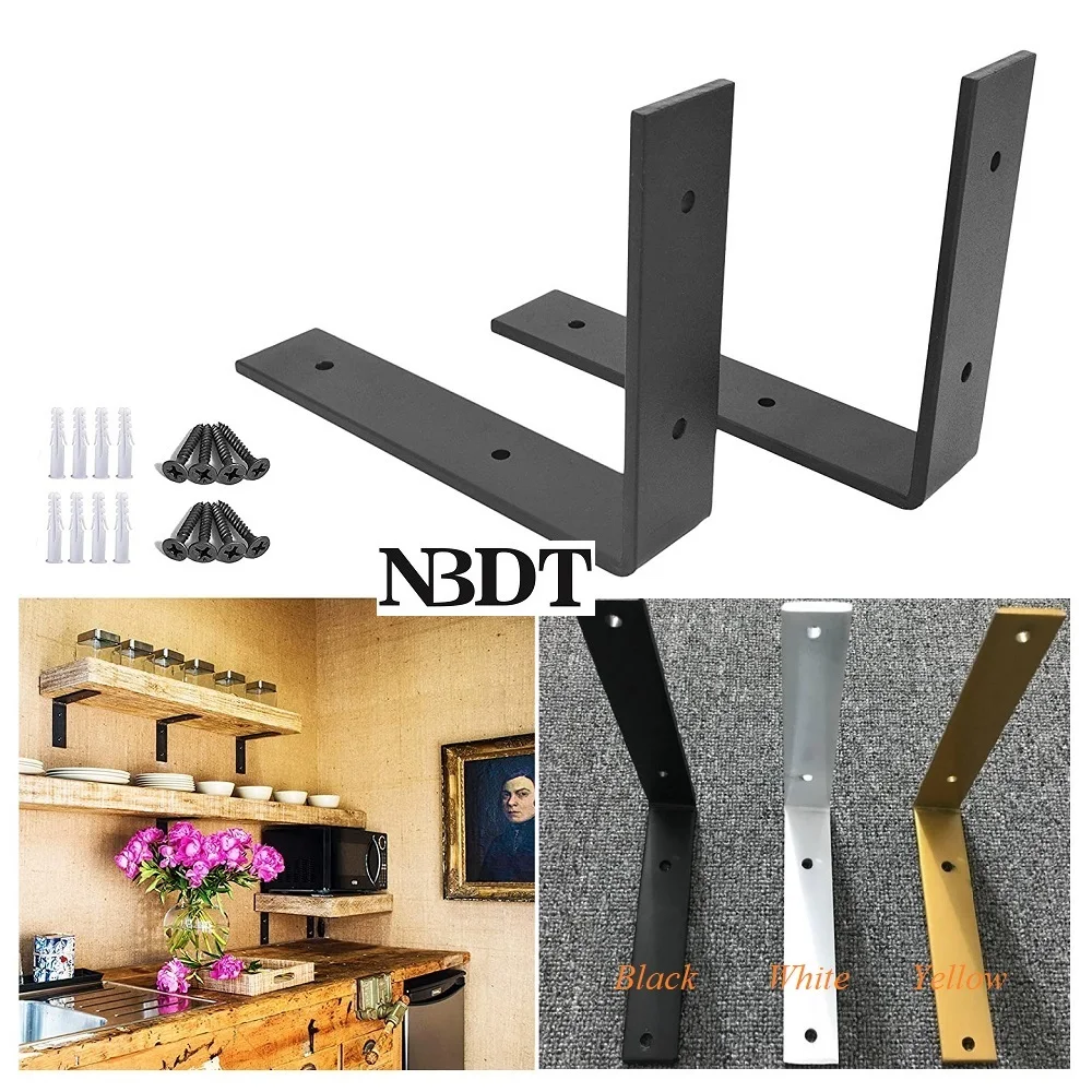 

2Pcs/Lot Wall Mount Rustic Rural Float Wooden Shelf Support Bracket With Screw Hand-made Forged Black Yellow White