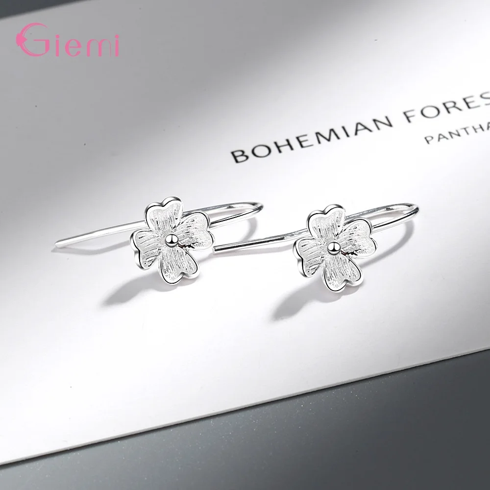 925 Silver Simple Cute Pretty Plum Blossom Flower Design Hook Earrings For Women Wife Nice Anniversary Gift Hot Sale