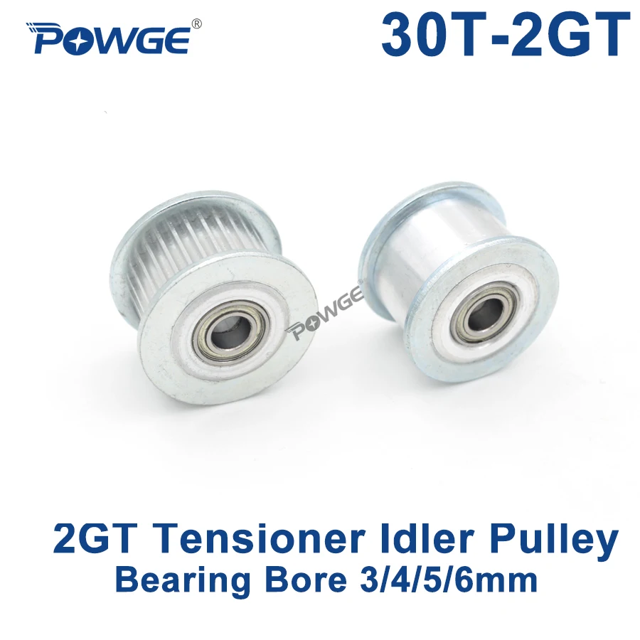 POWGE 30 Teeth 2GT Idler Pulley Bore3/4/5/6mm For W=6/10mm GT2 Synchronous Belt 30T 30Teeth 2GT GT2 Passive Pulley With Bearing