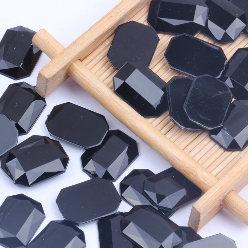 Rectangular Acrylic Rhinestones Flat Facets Many Sizes Flatback Black Glue On Beads For Jewelry Making Decorations