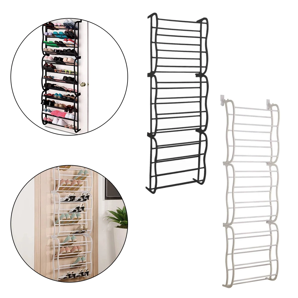 12 Tier Metal Tube Shoe Shelf Hook Over Door Shoe Rack Tidy Space Organizer for 36 Pairs Shoes