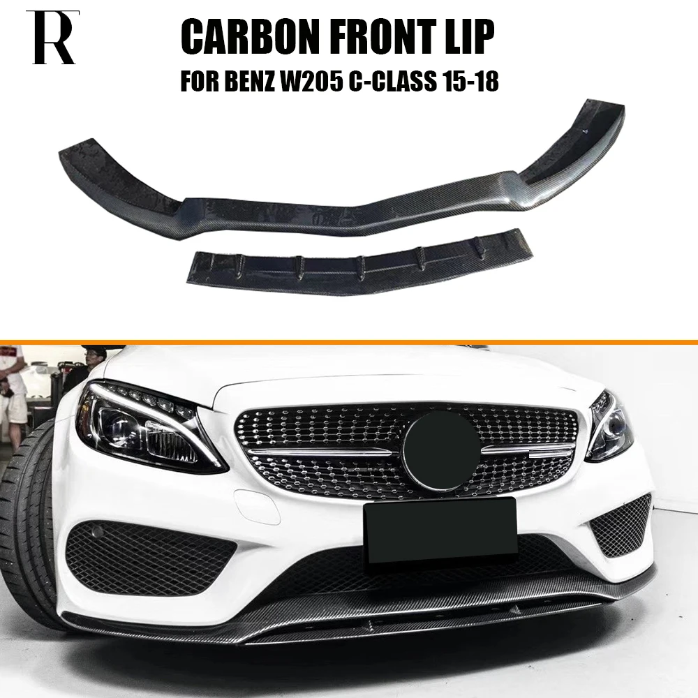 FD Style Carbon Fiber Front Bumper Chin Lip for W205 C205 S205 C180 C200 C300 C400 C450 & C43 AMG 2015 - 2018 Pre-Facelift