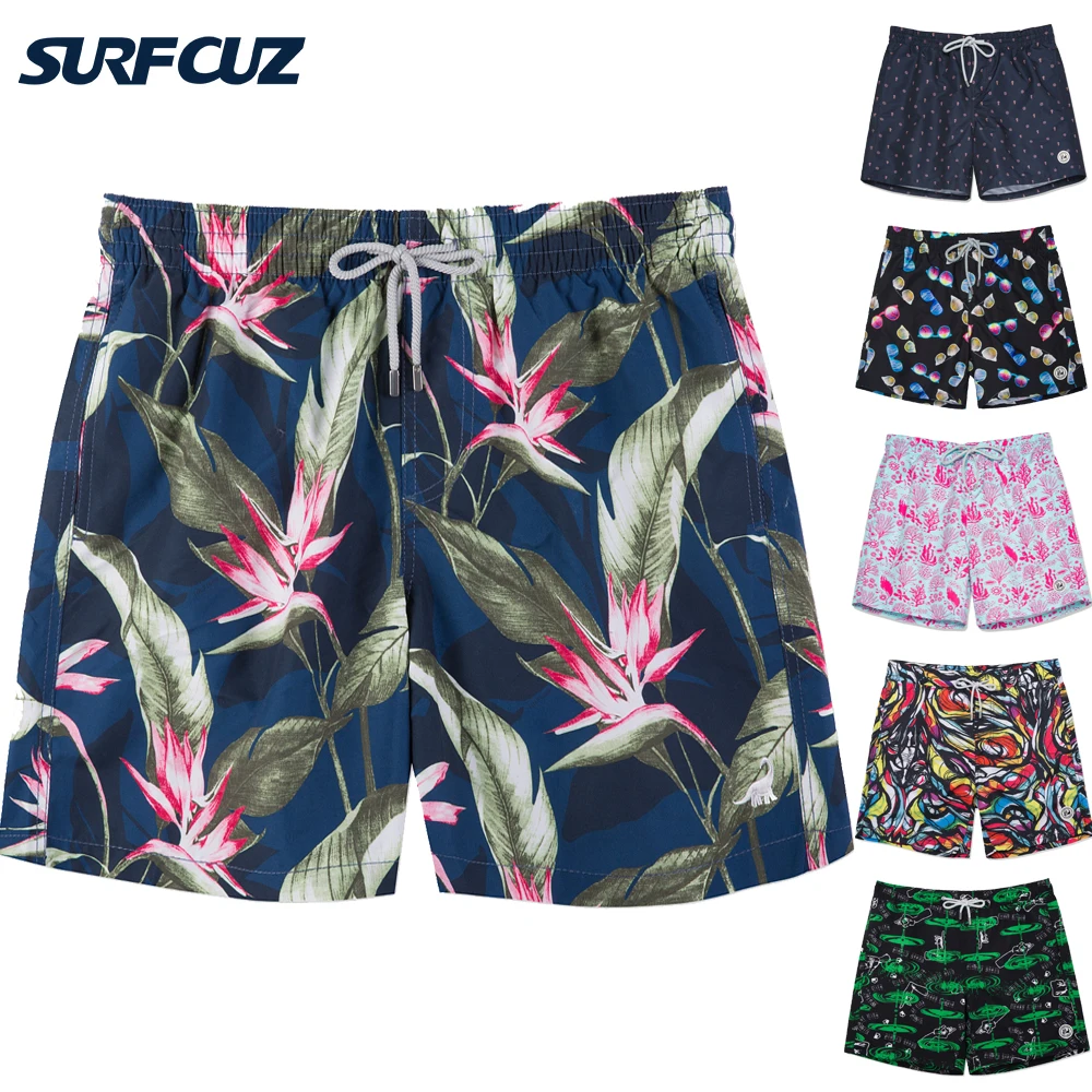 SURFCUZ Mens Swim Trunks Summer Beach Board Shorts with Mesh Lining Quick Dry Mens Swimwear Surfing Swimming Shorts