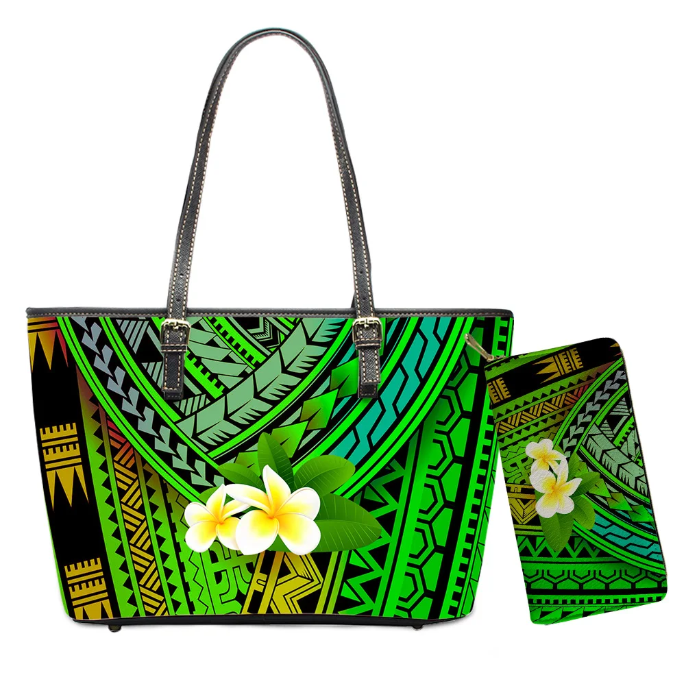 

ELVISWORDS Luxury Designer Handbag Polynesian Tribes Flower Print Shoulder Bags For Women Purses Handbags Set Custom Tote Wallet