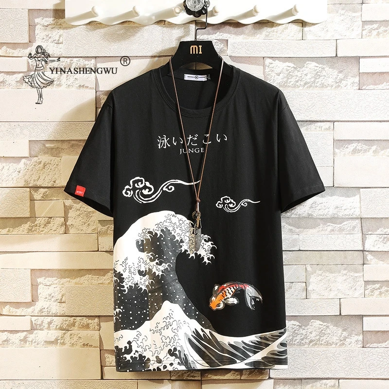 Japanese style Fashion Loose Version Printing Men's T-Shirt Hip-hop T-Shirt Round Neck Spring And Summer Trend Short-Sleeved Men