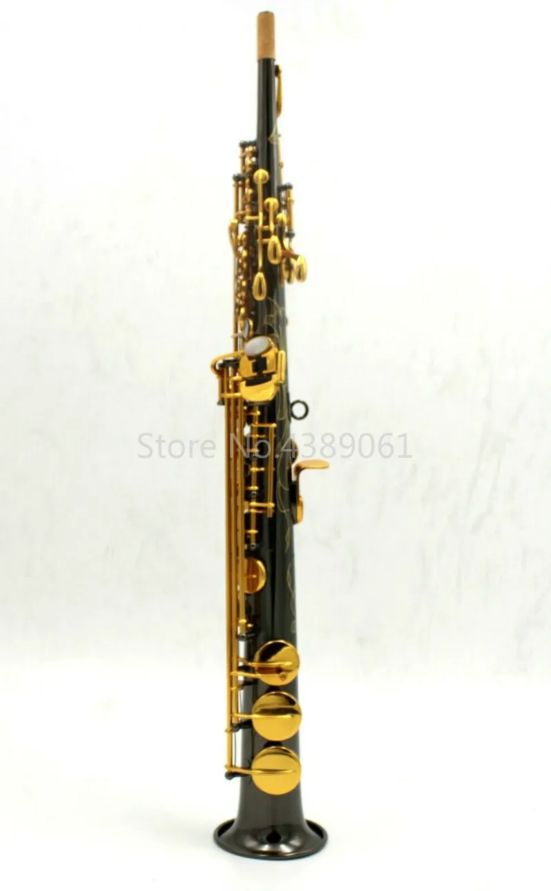 

New Arrival High Quality Brass Soprano Saxophone B Flat Black Nickel Body Gold Lacquer Key Sax Music Instrument Free Shipping