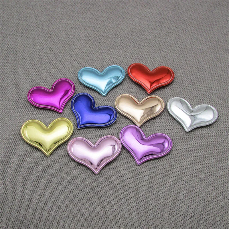 50Pcs Artificial Leather Love Heart Patches Appliqued DIY Craft Art Kids Headwear Hair Pin Accessories Material Padded Embossing