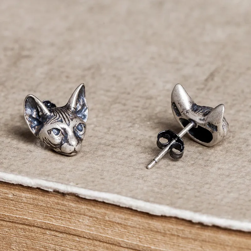 

2021 New S925 Sterling Silve Cat Ears Stud Earrings Women Punk Earrings Vintage Wedding Jewelry Gifts for Girls Women Jewelry