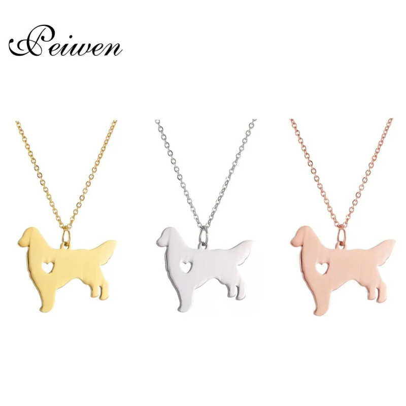 Lovely Golden Retriever Pendant Necklace Gold Silver Color Stainless Steel Custom Name Dog Breed Charm Choker For Pets Dog lover