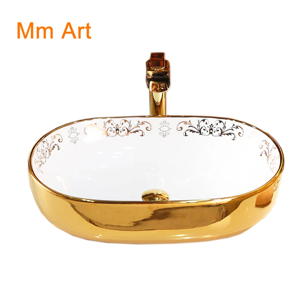 China bathroom luxury ceramic above mounted plating elegant art basin for hotel