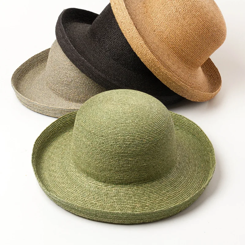 

Spring Summer New Fine Raffia Dome Wide Brim Top Hat Sun Hats For Women Outdoor Sunscreen Beach Hat High Quality Chapeu De Praia