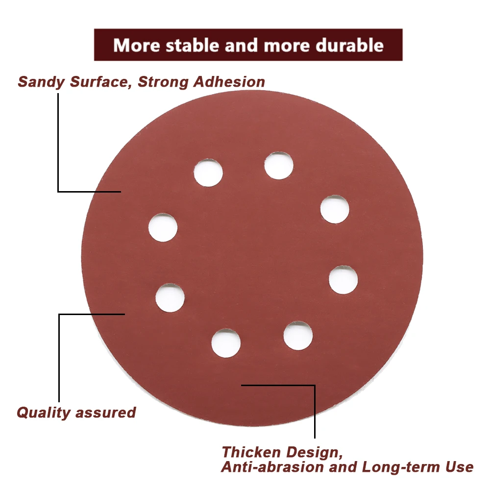 100pcs 5 นิ้ว 125 มม.กระดาษทราย 8 หลุมดิสก์แผ่นทรายกรวด 80-3000 Hook และ LOOP Sanding Disc Abrasives สําหรับภาษาโปลิชคํา